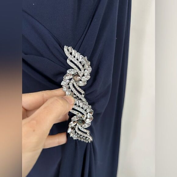 Tadashi Shoji Navy Blue Maxi Dress Open Leg - Picture 12 of 12